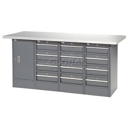 Global Industrial Workbench w/ Laminate Top, 12 Drawers & 1 Cabinet, 72inW x 30inD, Gray 239171
